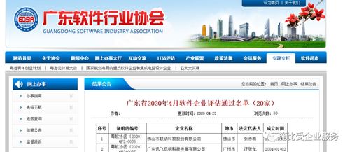 廣東省2020年4月軟件企業(yè) 產(chǎn)品評估通過名單結(jié)果公示